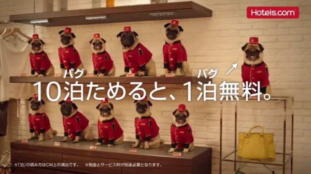 ＣＭで見た「パグ犬CMのホテル」って【Hotels.com/ホテルズドットコム】のことですか？